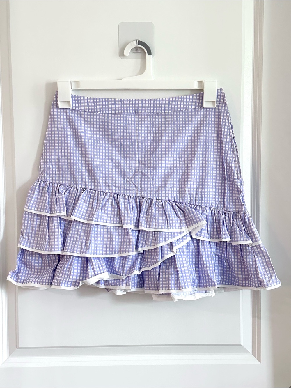 Lilly Pulitzer Rosalie Mini Skirt Lilac Gingham Mini Skirt Ruffle Tiered Size 6 - Picture 5 of 8